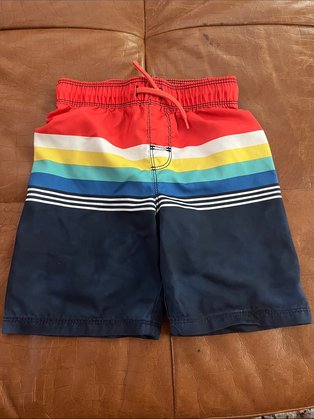 Kids Red and Navy Striped Swim Shorts